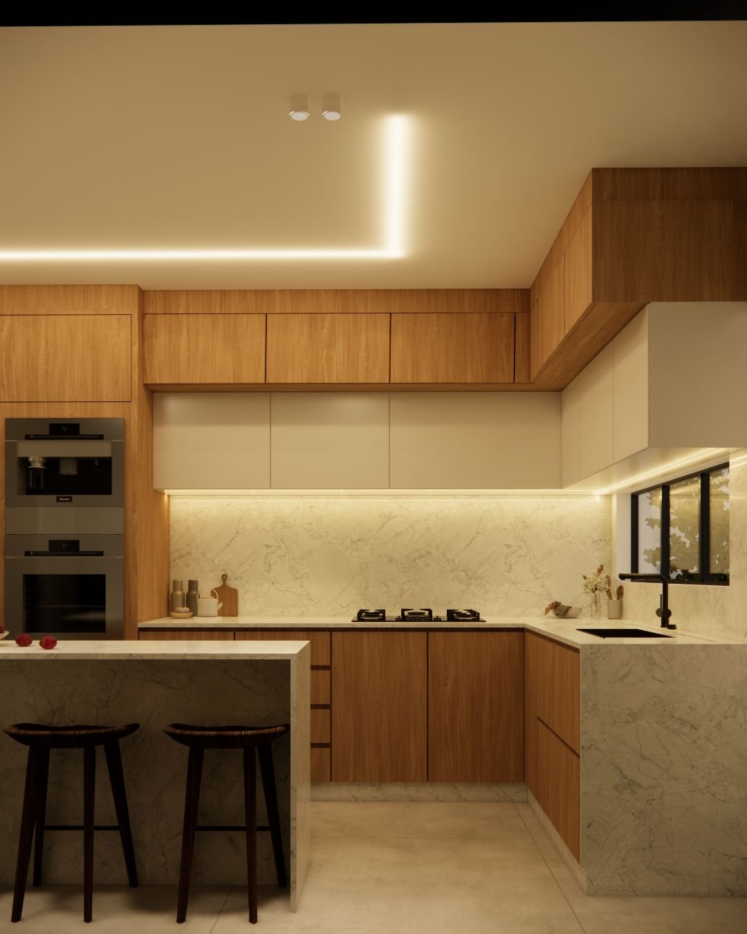 Cozinha em L com marcenaria